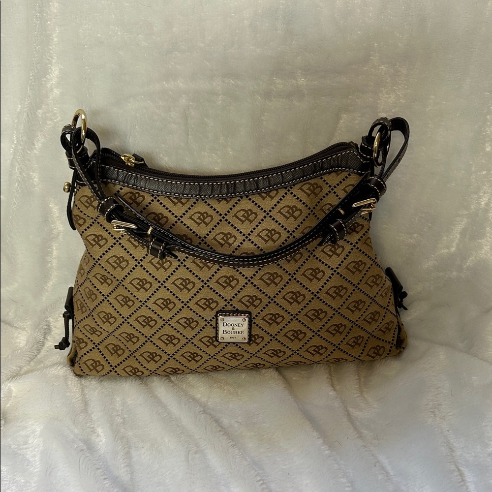 Dooney & Bourke Tan and Black Monogram Shoulder Bag